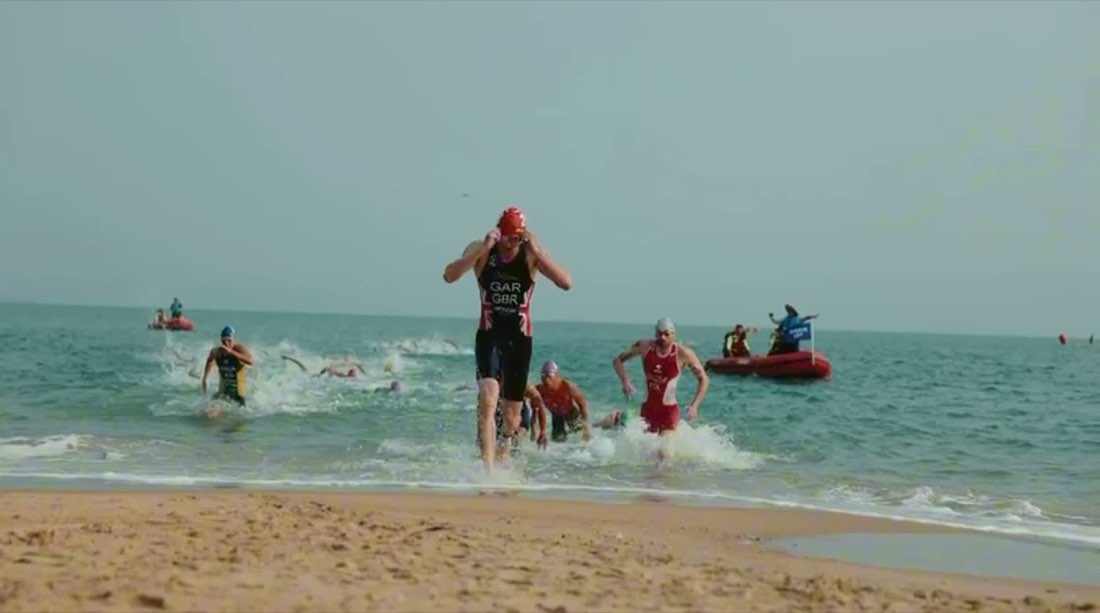 Still from Michael Gar racing the World Triathlon Cup in Haikou