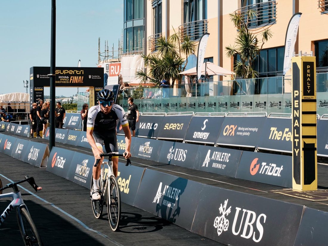 Michael Gar racing the bike course at the supertri Final in Jersey